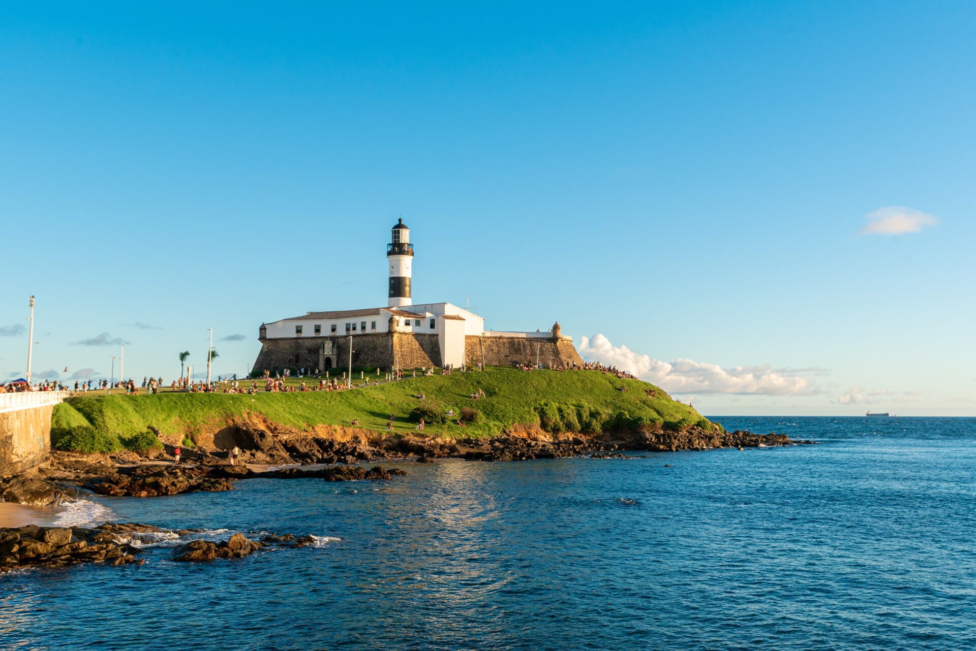 The Farol da Barra Lighthouse offers views of a beautiful sunset.